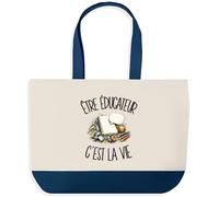Planetee Grand Sac Cabas Être Éducateur C'est La Vie | Sac de Plage Shopping Courses en Coton | Idée Cadeau Femme Homme Anniversaire Noël | Imprimé en Bretagne