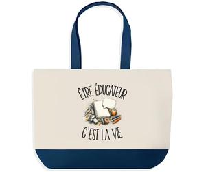 Planetee Grand Sac Cabas Être Éducateur C'est La Vie | Sac de Plage Shopping Courses en Coton | Idée Cadeau Femme Homme Anniversaire Noël | Imprimé en Bretagne