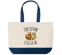 Planetee Grand Sac Cabas Être Éleveur C'est La Vie | Sac de Plage Shopping Courses en Coton | Idée Cadeau Femme Homme Anniversaire Noël | Imprimé en Bretagne