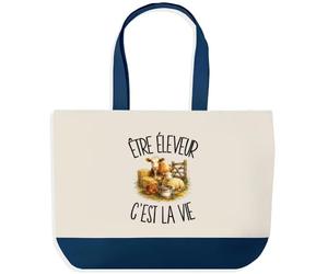 Planetee Grand Sac Cabas Être Éleveur C'est La Vie | Sac de Plage Shopping Courses en Coton | Idée Cadeau Femme Homme Anniversaire Noël | Imprimé en Bretagne
