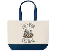 Planetee Grand Sac Cabas Être Plombier C'est La Vie | Sac de Plage Shopping Courses en Coton | Idée Cadeau Femme Homme Anniversaire Noël | Imprimé en Bretagne