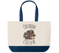 Planetee Grand Sac Cabas Être Routier C'est La Vie | Sac de Plage Shopping Courses en Coton | Idée Cadeau Femme Homme Anniversaire Noël | Imprimé en Bretagne