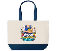 Planetee Grand Sac Cabas Fond Bleu ATSEM C'est juste la Meilleure Métier | Toile de Coton 170 g/m² 27 L Poche Intérieure Anses 64 cm | Courses Shopping Plage | Cadeau Femme Homme Anniversaire Noël