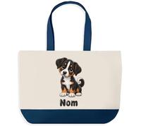 Planetee Grand Sac Cabas Fond Bleu Bouvier d'Appenzell | Toile de Coton 170 g/m² 27 L Poche Intérieure Anses 64 cm | Courses Shopping Plage | Cadeau Propriétaire Chien Femme Homme Anniversaire Noël