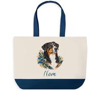 Planetee Grand Sac Cabas Fond Bleu Bouvier d'Appenzell | Toile de Coton 170 g/m² 27 L Poche Intérieure Anses 64 cm | Courses Shopping Plage | Cadeau Propriétaire Chien Femme Homme Anniversaire Noël