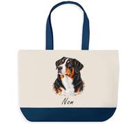 Planetee Grand Sac Cabas Fond Bleu Bouvier d'Appenzell | Toile de Coton 170 g/m² 27 L Poche Intérieure Anses 64 cm | Courses Shopping Plage | Cadeau Propriétaire Chien Femme Homme Anniversaire Noël