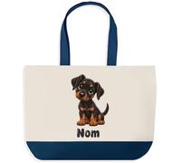 Planetee Grand Sac Cabas Fond Bleu Dobermann | Toile de Coton 170 g/m² 27 L Poche Intérieure Anses 64 cm | Courses Shopping Plage | Cadeau Propriétaire Chien Femme Homme Anniversaire Noël
