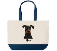 Planetee Grand Sac Cabas Fond Bleu Dobermann | Toile de Coton 170 g/m² 27 L Poche Intérieure Anses 64 cm | Courses Shopping Plage | Cadeau Propriétaire Chien Femme Homme Anniversaire Noël
