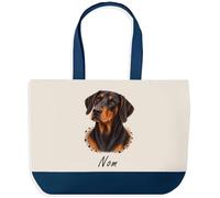 Planetee Grand Sac Cabas Fond Bleu Dobermann | Toile de Coton 170 g/m² 27 L Poche Intérieure Anses 64 cm | Courses Shopping Plage | Cadeau Propriétaire Chien Femme Homme Anniversaire Noël