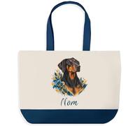 Planetee Grand Sac Cabas Fond Bleu Dobermann | Toile de Coton 170 g/m² 27 L Poche Intérieure Anses 64 cm | Courses Shopping Plage | Cadeau Propriétaire Chien Femme Homme Anniversaire Noël