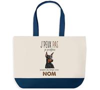 Planetee Grand Sac Cabas Fond Bleu Dobermann | Toile de Coton 170 g/m² 27 L Poche Intérieure Anses 64 cm | Courses Shopping Plage | Cadeau Propriétaire Chien Femme Homme Anniversaire Noël