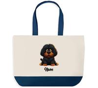 Planetee Grand Sac Cabas Fond Bleu Dogue du Tibet | Toile de Coton 170 g/m² 27 L Poche Intérieure Anses 64 cm | Courses Shopping Plage | Cadeau Propriétaire Chien Femme Homme Anniversaire Noël