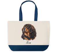 Planetee Grand Sac Cabas Fond Bleu Dogue du Tibet | Toile de Coton 170 g/m² 27 L Poche Intérieure Anses 64 cm | Courses Shopping Plage | Cadeau Propriétaire Chien Femme Homme Anniversaire Noël