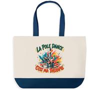 Planetee Grand Sac Cabas Fond Bleu La pole dance c'est ma thérapie | Toile de Coton 170 g/m² 27 L Poche Intérieure Anses 64 cm | Courses Shopping Plage | Cadeau Femme Homme Anniversaire Noël