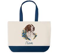 Planetee Grand Sac Cabas Fond Bleu Pointer Anglais | Toile de Coton 170 g/m² 27 L Poche Intérieure Anses 64 cm | Courses Shopping Plage | Cadeau Propriétaire Chien Femme Homme Anniversaire Noël
