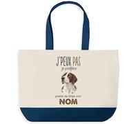Planetee Grand Sac Cabas Fond Bleu Pointer Anglais | Toile de Coton 170 g/m² 27 L Poche Intérieure Anses 64 cm | Courses Shopping Plage | Cadeau Propriétaire Chien Femme Homme Anniversaire Noël