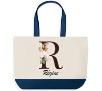 Planetee Grand Sac Cabas Fond Bleu Régine | Toile de Coton 170 g/m² 27 L Poche Intérieure Anses 64 cm | Courses Shopping Plage | Cadeau Femme Homme Anniversaire Noël