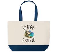 Planetee Grand Sac Cabas La Corse C'est La Vie | Sac de Plage Shopping Courses en Coton | Idée Cadeau Femme Homme Anniversaire Noël | Imprimé en Bretagne