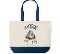 Planetee Grand Sac Cabas La Montagne C'est La Vie | Sac de Plage Shopping Courses en Coton | Idée Cadeau Femme Homme Anniversaire Noël | Imprimé en Bretagne