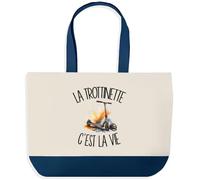 Planetee Grand Sac Cabas La Trottinette C'est La Vie | Sac de Plage Shopping Courses en Coton | Idée Cadeau Femme Homme Anniversaire Noël | Imprimé en Bretagne
