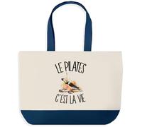 Planetee Grand Sac Cabas Le Pilates C'est La Vie | Sac de Plage Shopping Courses en Coton | Idée Cadeau Femme Homme Anniversaire Noël | Imprimé en Bretagne
