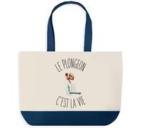 Planetee Grand Sac Cabas Le Plongeon C'est La Vie | Sac de Plage Shopping Courses en Coton | Idée Cadeau Femme Homme Anniversaire Noël | Imprimé en Bretagne