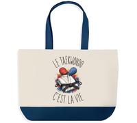 Planetee Grand Sac Cabas Le Taekwondo C'est La Vie | Sac de Plage Shopping Courses en Coton | Idée Cadeau Femme Homme Anniversaire Noël | Imprimé en Bretagne