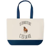 Planetee Grand Sac Cabas Les Chevaux de Trait C'est La Vie | Sac de Plage Shopping Courses en Coton | Idée Cadeau Femme Homme Anniversaire Noël | Imprimé en Bretagne