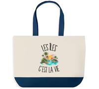 Planetee Grand Sac Cabas Les Îles C'est La Vie | Sac de Plage Shopping Courses en Coton | Idée Cadeau Femme Homme Anniversaire Noël | Imprimé en Bretagne