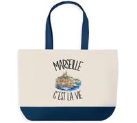 Planetee Grand Sac Cabas Marseille C'est La Vie | Sac de Plage Shopping Courses en Coton | Idée Cadeau Femme Homme Anniversaire Noël | Imprimé en Bretagne