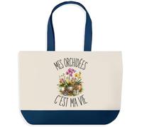 Planetee Grand Sac Cabas Mes Orchidées C'est Ma Vie | Sac de Plage Shopping Courses en Coton | Idée Cadeau Femme Homme Anniversaire Noël | Imprimé en Bretagne