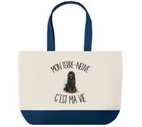 Planetee Grand Sac Cabas Mon Terre-Neuve C'est Ma Vie | Sac de Plage Shopping Courses en Coton | Idée Cadeau Femme Homme Anniversaire Noël | Imprimé en Bretagne