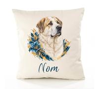 Planetee Housse de Coussin Berger d'Asie Centrale : Aquarelle Florale | Coton Canvas Fairtrade 305 g/m² Zip Invisible Taille 40×40 cm | Déco Canapé Salon Chambre