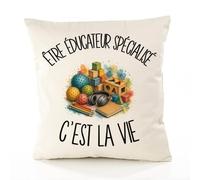 Planetee Housse de Coussin Être éducateur spécialisé C'est la Vie | Coton Canvas Fairtrade 305 g/m² Zip Invisible Taille 50×50 cm | Déco Canapé Salon Chambre