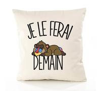 Planetee Housse de Coussin Je Le Ferai Demain | Mandrill | Coton Canvas Fairtrade 305 g/m² Zip Invisible Taille 50×50 cm | Déco Canapé Salon Chambre | Cadeau Noël | Humour Flemme Paresseux