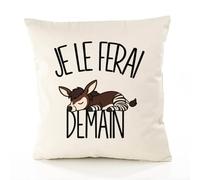 Planetee Housse de Coussin Je Le Ferai Demain | Okapi | Coton Canvas Fairtrade 305 g/m² Zip Invisible Taille 40×40 cm | Déco Canapé Salon Chambre | Cadeau Anniversaire Noël | Humour Flemme Paresseux