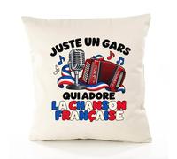 Planetee Housse de Coussin Juste Un Gars Qui Adore la Chanson française | Coton Canvas Fairtrade 305 g/m² Zip Invisible Taille 50×50 cm | Déco Canapé Salon Chambre