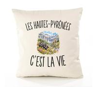 Planetee Housse de Coussin Les Hautes-Pyrénées c’est la Vie | Coton Canvas Fairtrade 305 g/m² Zip Invisible Taille 40×40 cm | Déco Canapé Salon Chambre | Cadeau Crémaillère Anniversaire Noël