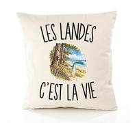 Planetee Housse de Coussin Les Landes c’est la Vie | Coton Canvas Fairtrade 305 g/m² Zip Invisible Taille 40×40 cm | Déco Canapé Salon Chambre | Cadeau Crémaillère Anniversaire Noël