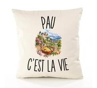 Planetee Housse de Coussin Pau c’est la Vie | Coton Canvas Fairtrade 305 g/m² Zip Invisible Taille 50×50 cm | Déco Canapé Salon Chambre | Cadeau Palois Paloise Crémaillère Anniversaire Noël