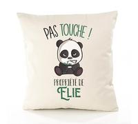 Planetee Housse de Coussin Premium Elie Pas Touche Panda - Coton Canvas Fairtrade Beige Idée Cadeau Décoration Canapé