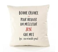 Planetee Housse de Coussin Premium José ça n'existe Pas Homme - Coton Canvas Fairtrade Beige Idée Cadeau Décoration Canapé