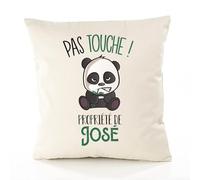 Planetee Housse de Coussin Premium Jose Pas Touche Panda - Coton Canvas Fairtrade Beige Idée Cadeau Décoration Canapé