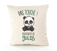 Planetee Housse de Coussin Premium Jules Pas Touche Panda - Coton Canvas Fairtrade Beige Idée Cadeau Décoration Canapé