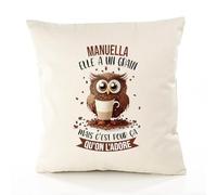Planetee Housse de Coussin Premium Manuella Chouette Grain - Coton Canvas Fairtrade Beige Idée Cadeau Décoration Canapé 50x50