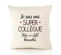 Planetee Housse de Coussin Premium Manuella Une Super Collègue - Coton Canvas Fairtrade Beige Idée Cadeau Décoration Canapé 40x40