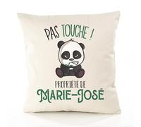 Planetee Housse de Coussin Premium Marie-Jose Pas Touche Panda - Coton Canvas Fairtrade Beige Idée Cadeau Décoration Canapé 50x50