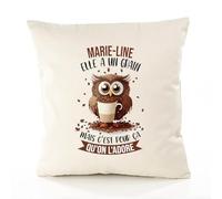 Planetee Housse de Coussin Premium Marie-Line Chouette Grain - Coton Canvas Fairtrade Beige Idée Cadeau Décoration Canapé 40x40