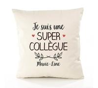 Planetee Housse de Coussin Premium Marie-Line Une Super Collègue - Coton Canvas Fairtrade Beige Idée Cadeau Décoration Canapé 40x40