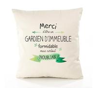 Planetee Housse de Coussin Premium Merci Gardien d'immeuble Inoubliable - Coton Canvas Fairtrade Beige Idée Cadeau Décoration Canapé 50x50